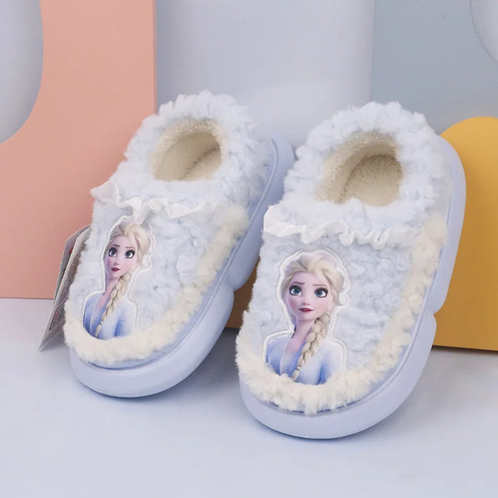 Fluffy Winter Slippers With Princess Elsa Patch