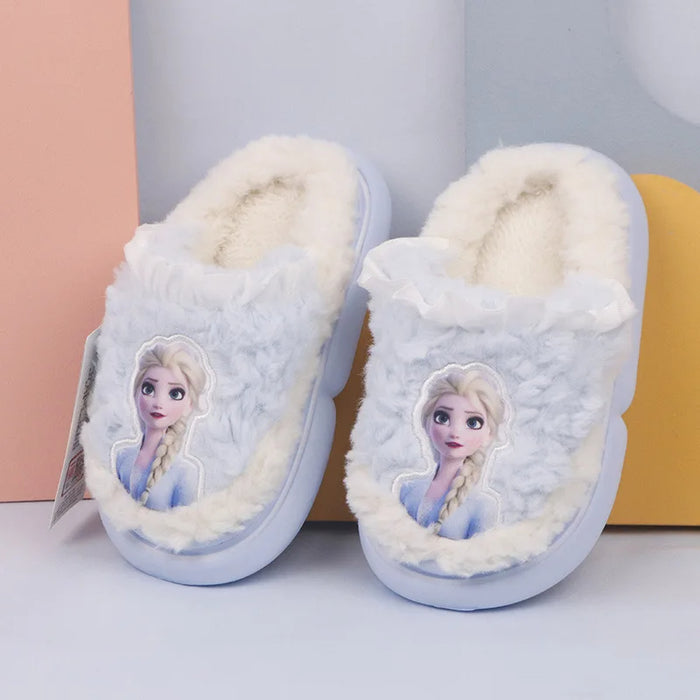 Fluffy Winter Slippers With Princess Elsa Patch