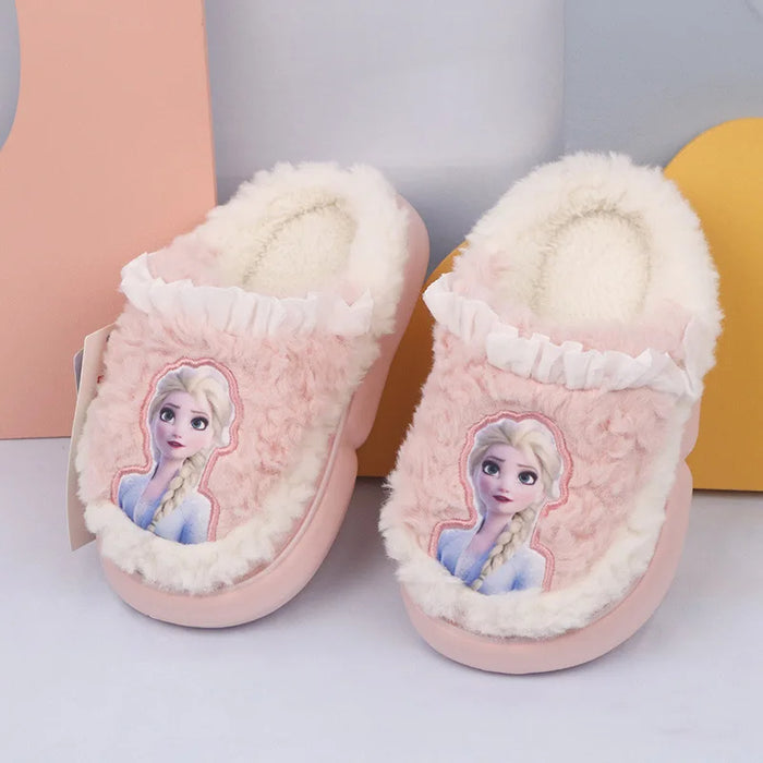 Fluffy Winter Slippers With Princess Elsa Patch