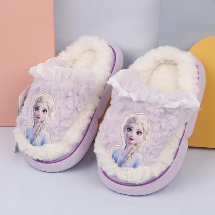 Fluffy Winter Slippers With Princess Elsa Patch