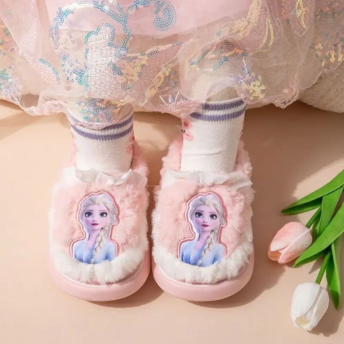 Fluffy Winter Slippers With Princess Elsa Patch