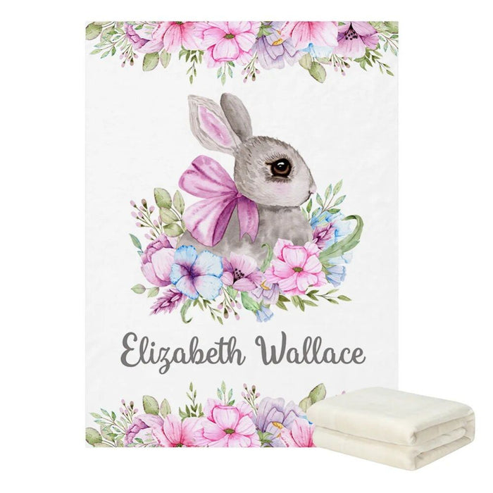 3 Piece Custom Name Floral Bunny Bedding Set