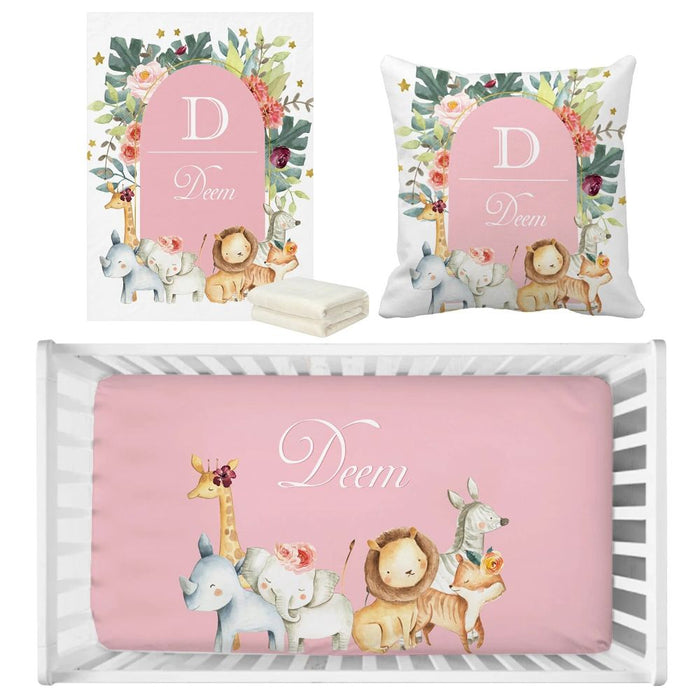 3 Piece Custom Name Jungle Animals Bedding Set