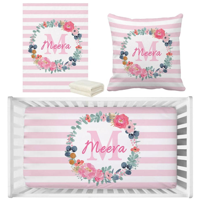 3 Piece Custom Name Spring Flowers Bedding Set