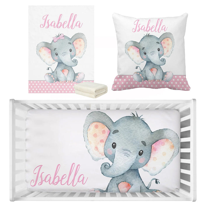 3 Piece Personalized Elephant Crib Bedding Set