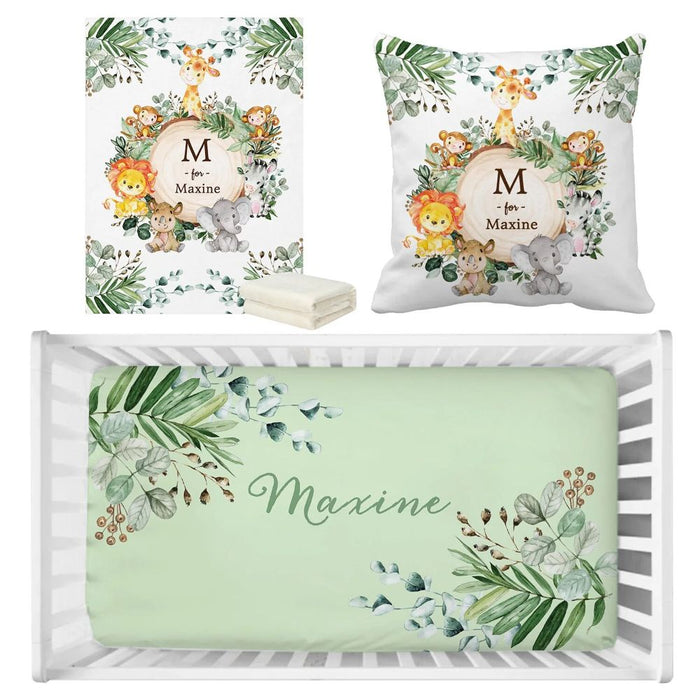 3 Piece Personalized Jungle Theme Bedding Set