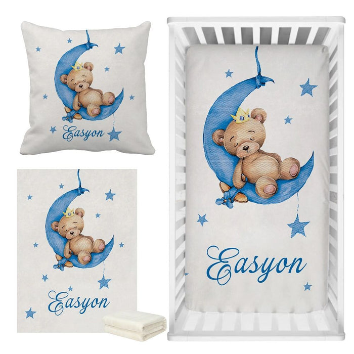 3 Piece Personalized Sleeping Bear Crib Bedding Set