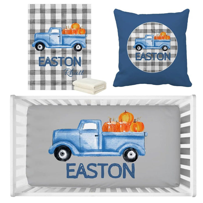 3 Piece Personalized Truck Crib Bedding Set