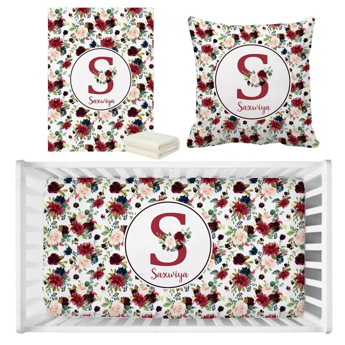 3 Piece Personalized Watercolor Floral Bedding Set