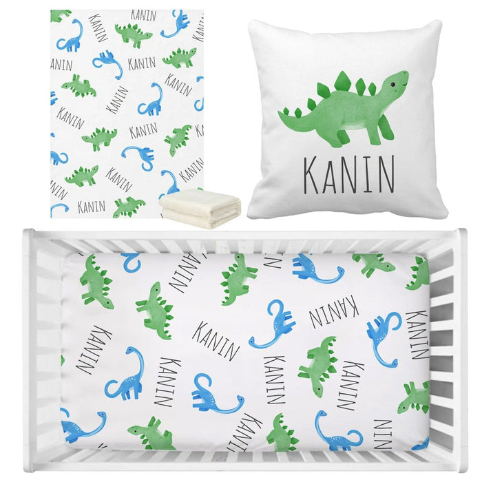 3 Pieces Personalized Dinosaur Bedding Set