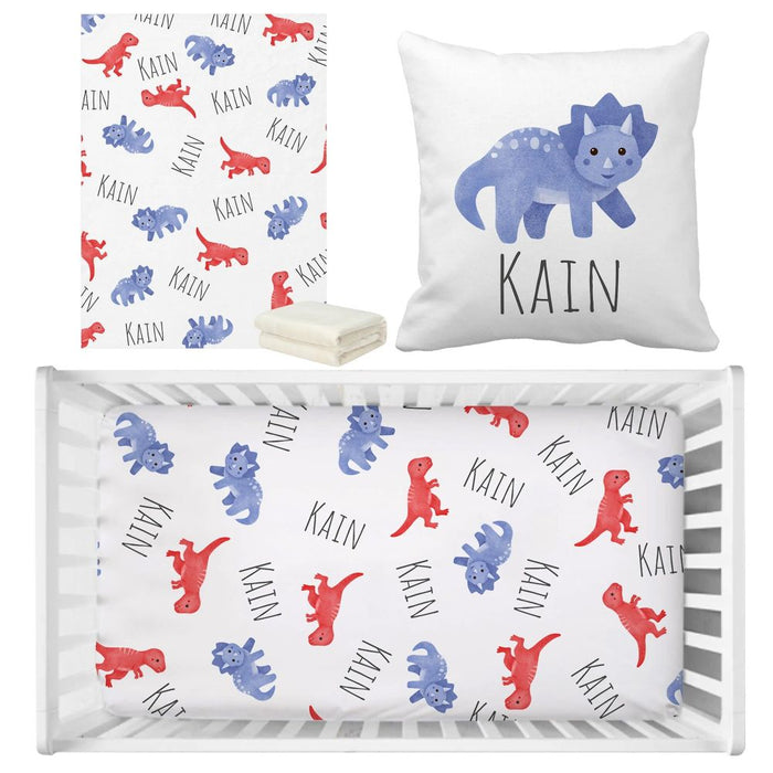 3 Pieces Personalized Dinosaur Bedding Set