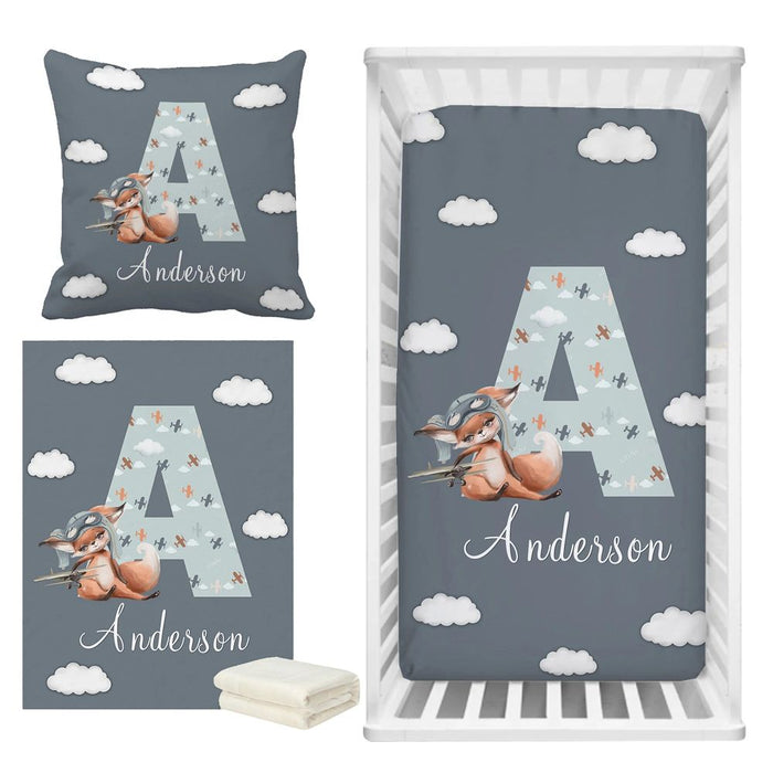 3 pieces Custom Name Airplane Bedding Set