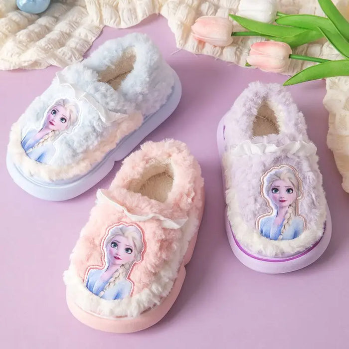 Fluffy Winter Slippers With Princess Elsa Patch