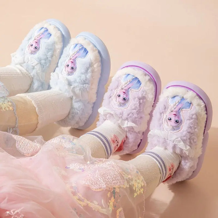 Fluffy Winter Slippers With Princess Elsa Patch