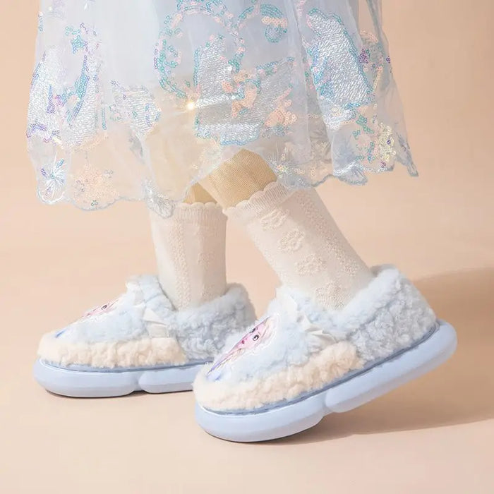 Fluffy Winter Slippers With Princess Elsa Patch