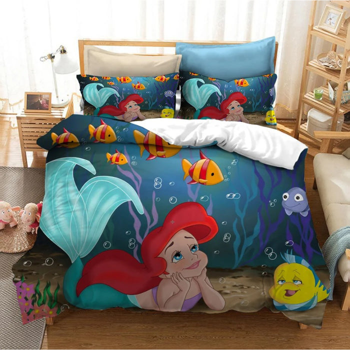 Cartoon Mermaid Printed Bedding Set