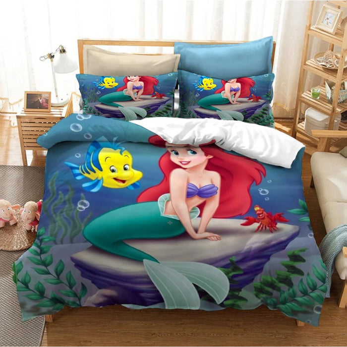 Cartoon Mermaid Printed Bedding Set