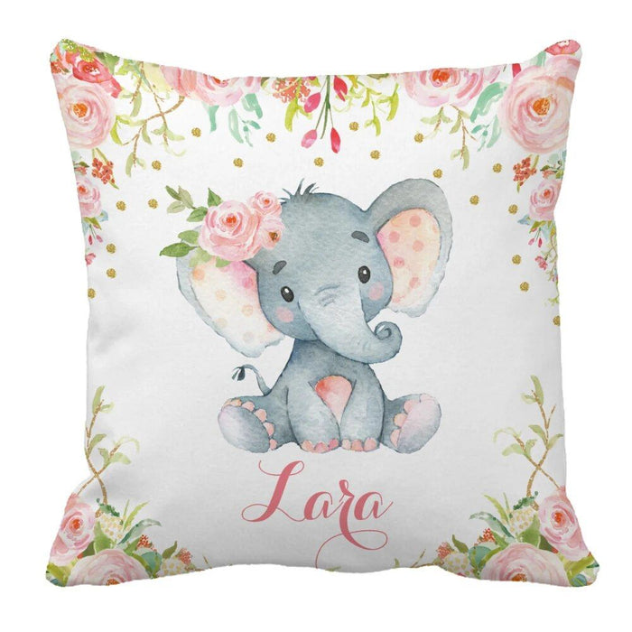 Custom Name Boho Rose Elephant Crib Bedding Set