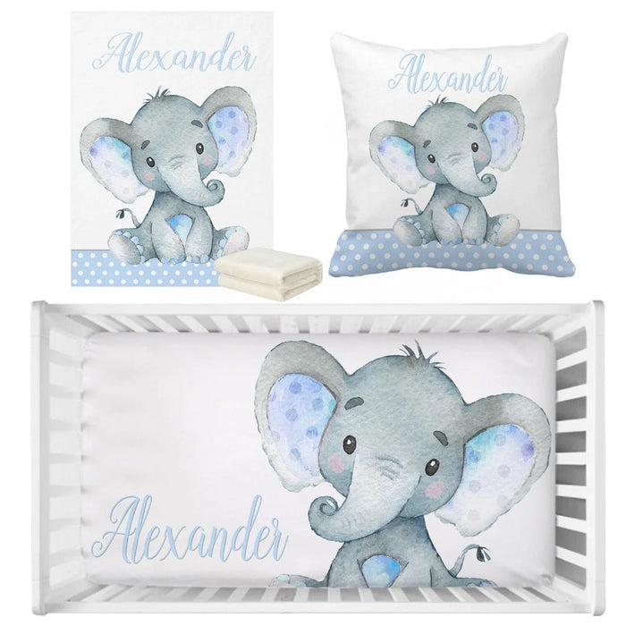 Custom Name Elephant Crib Bedding Set