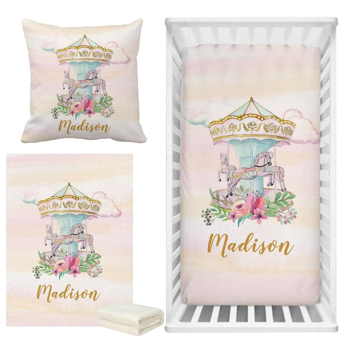 Custom Name Floral Carousel Bedding Set