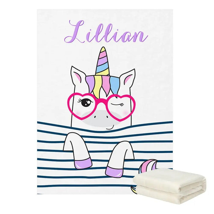 Custom Name Unicorn And Cat Blanket