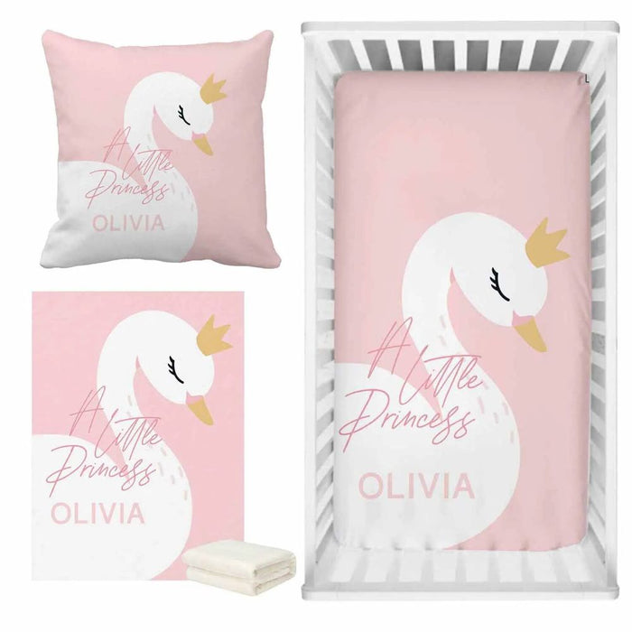 Custom Name Swan Crib Bedding Set