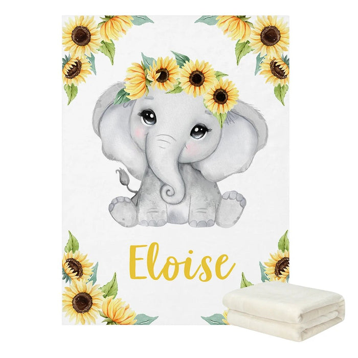 Custom Sunflower Greenery Elephant Blanket