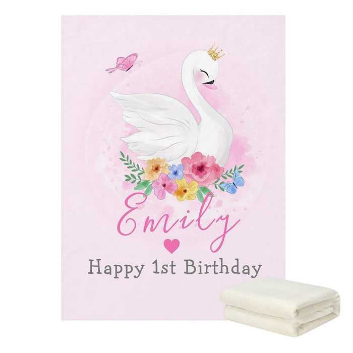 Custom Swan Happy Birthday Blanket