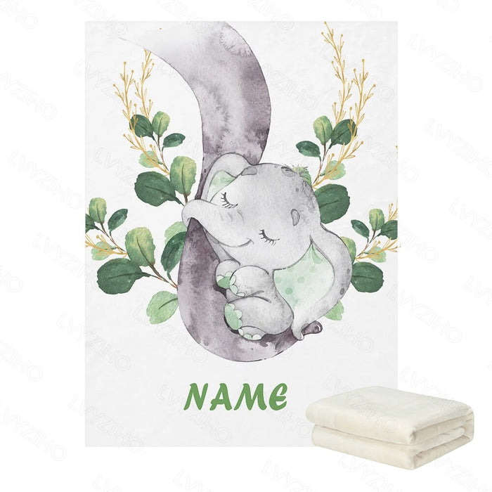 Elephant And Balloon Printed Personalized Name Blanket