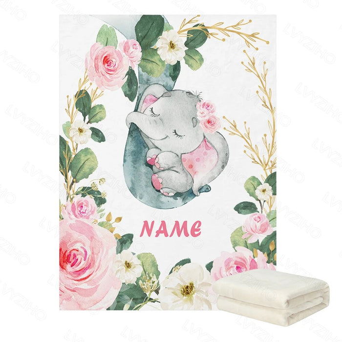 Elephant And Balloon Printed Personalized Name Blanket