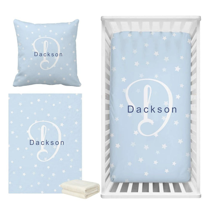 3 Pieces Name And Monogram Color Star Bedding Set