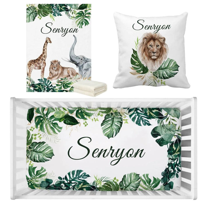 Personalized Jungle Greenery Leaves Bedding Set