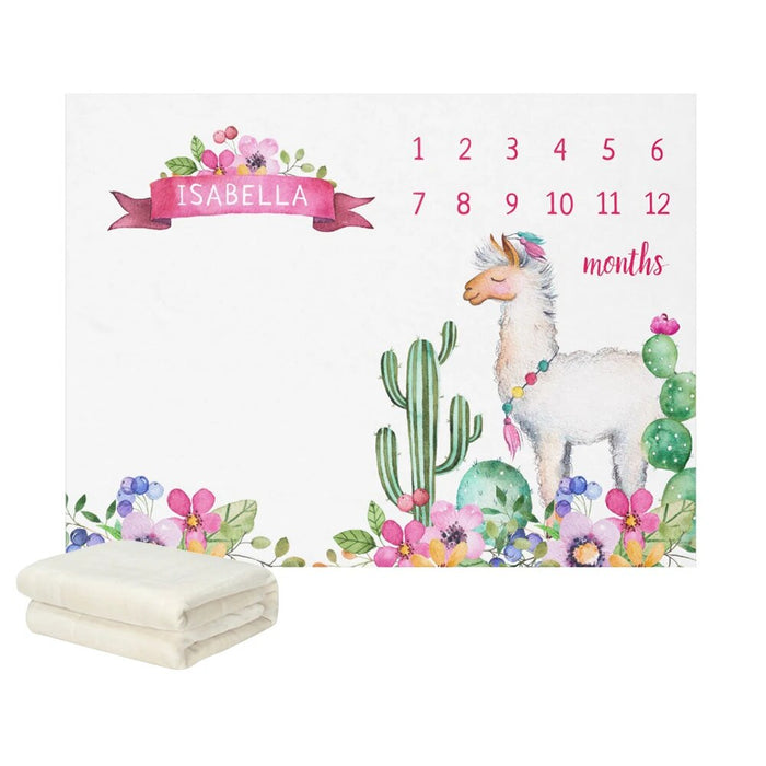 Personalized Llama Cactus Floral Blanket