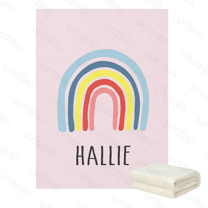 Personalized Name Llama And Rainbow Blanket