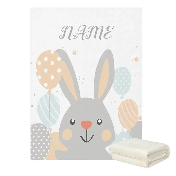 Personalized Name Rabbit And Balloon Blanket