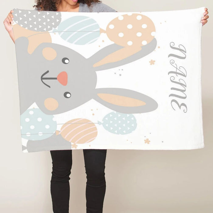 Personalized Name Rabbit And Balloon Blanket