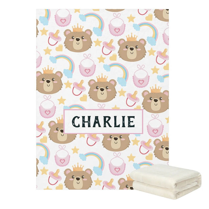 Personalized Name Rabbit And Bear Printed Blanket