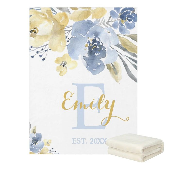 Personalized Name Watercolor Floral Blanket