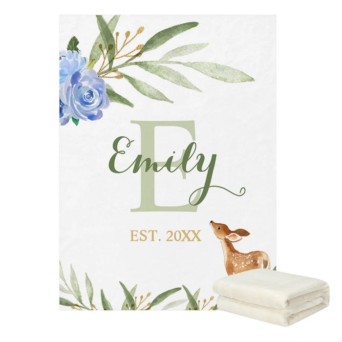 Personalized Name Watercolor Floral Blanket