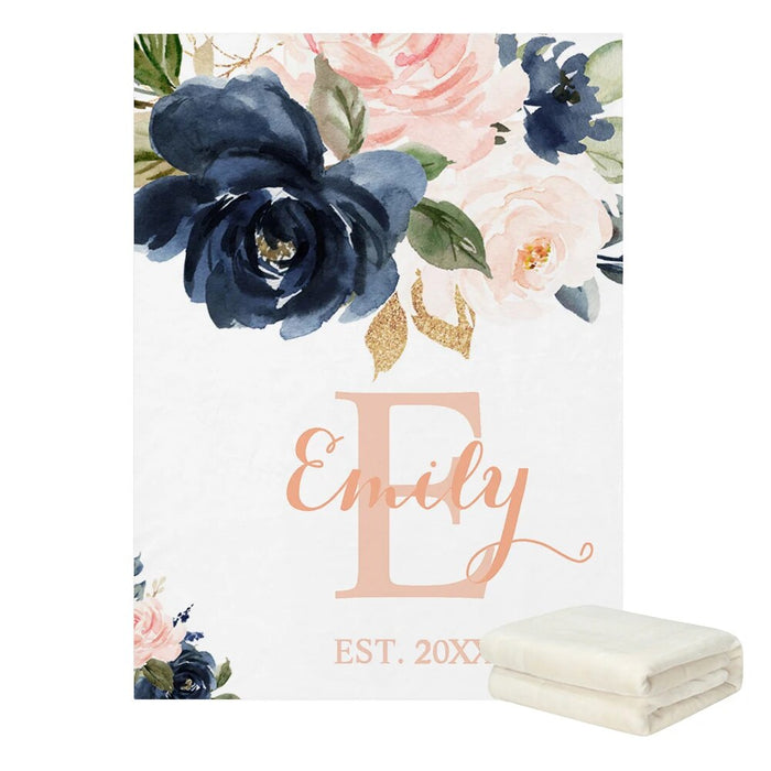 Personalized Name Watercolor Floral Blanket