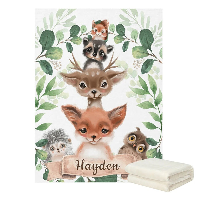 Personalized Woodland Animals Name Blanket For Kids