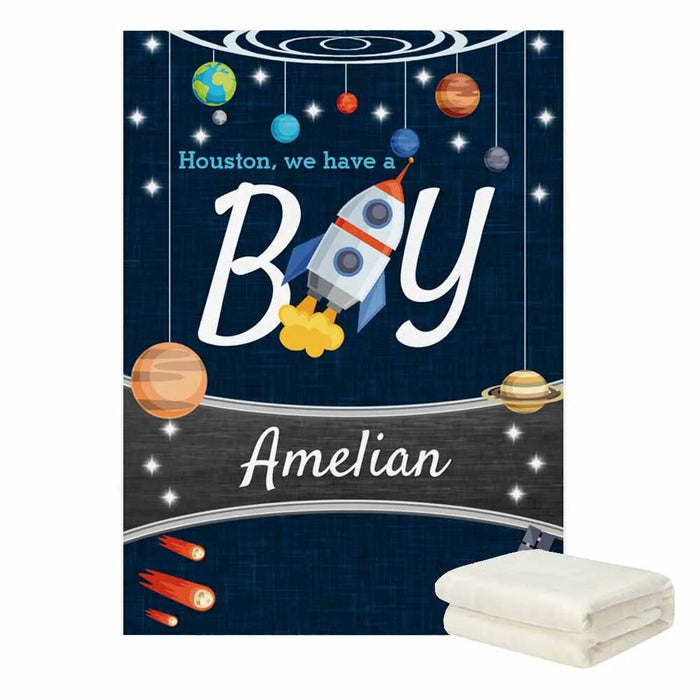 Rocket Ship Space Pattern And Name Blanket