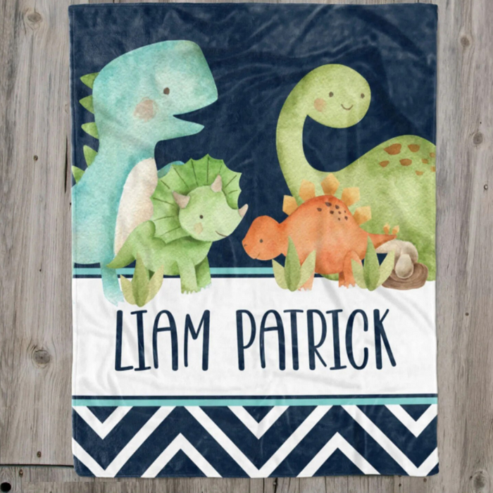 Watercolor Dinosaur Patterned Blanket