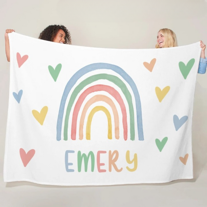 Watercolor Rainbow Personalized Name Blanket