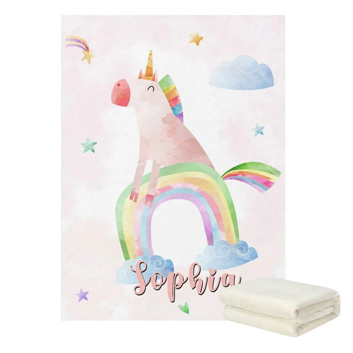 Unicorn Rainbow Custom Name Blanket