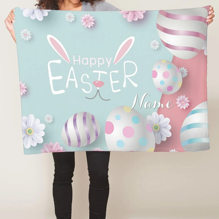 Customized Name Flower Happy Easter Blanket