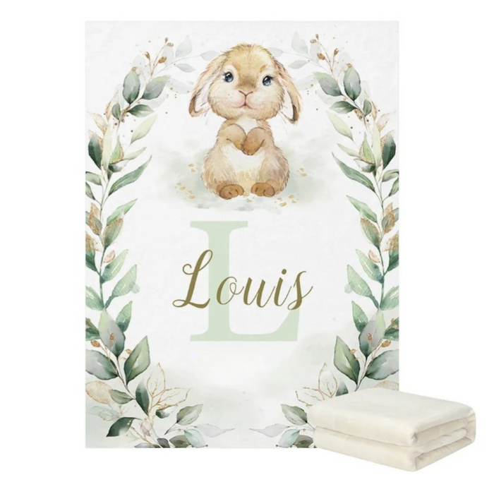 Bunny Rabbit Greenery Baby Blanket