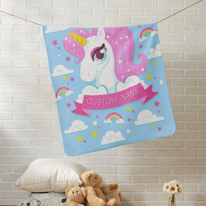 Drawn Unicorn Custom Name Blanket