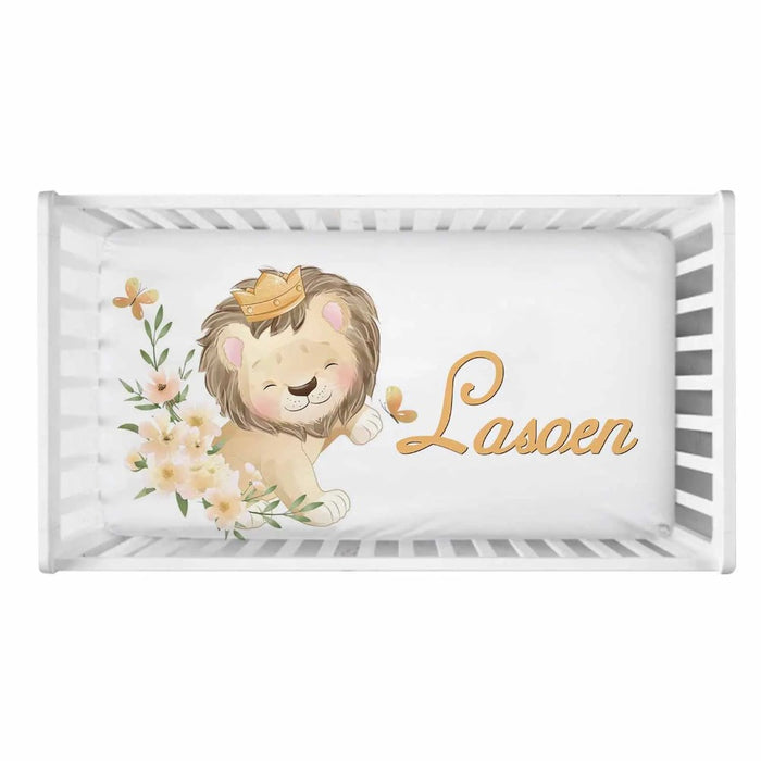 Doodle Lion With Floral Illustration Baby Bedding Set