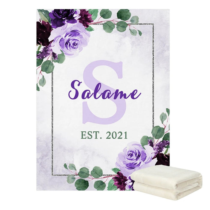 Blush Floral Personalized Name Blanket